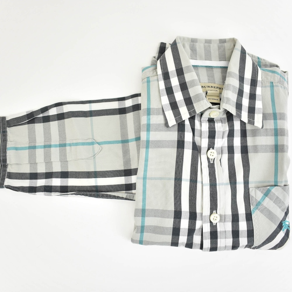 BURBERRY Gray Nova Check & Logo, Long Sleeve Shirt_2